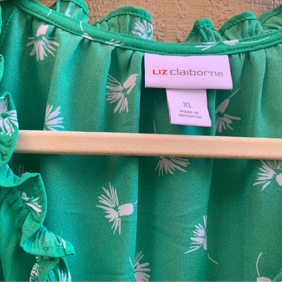 NWT Liz Claiborne Plus Split Tie Neck Short Sleeve Blouse Ditsy Floral Spring - Picture 15 of 16